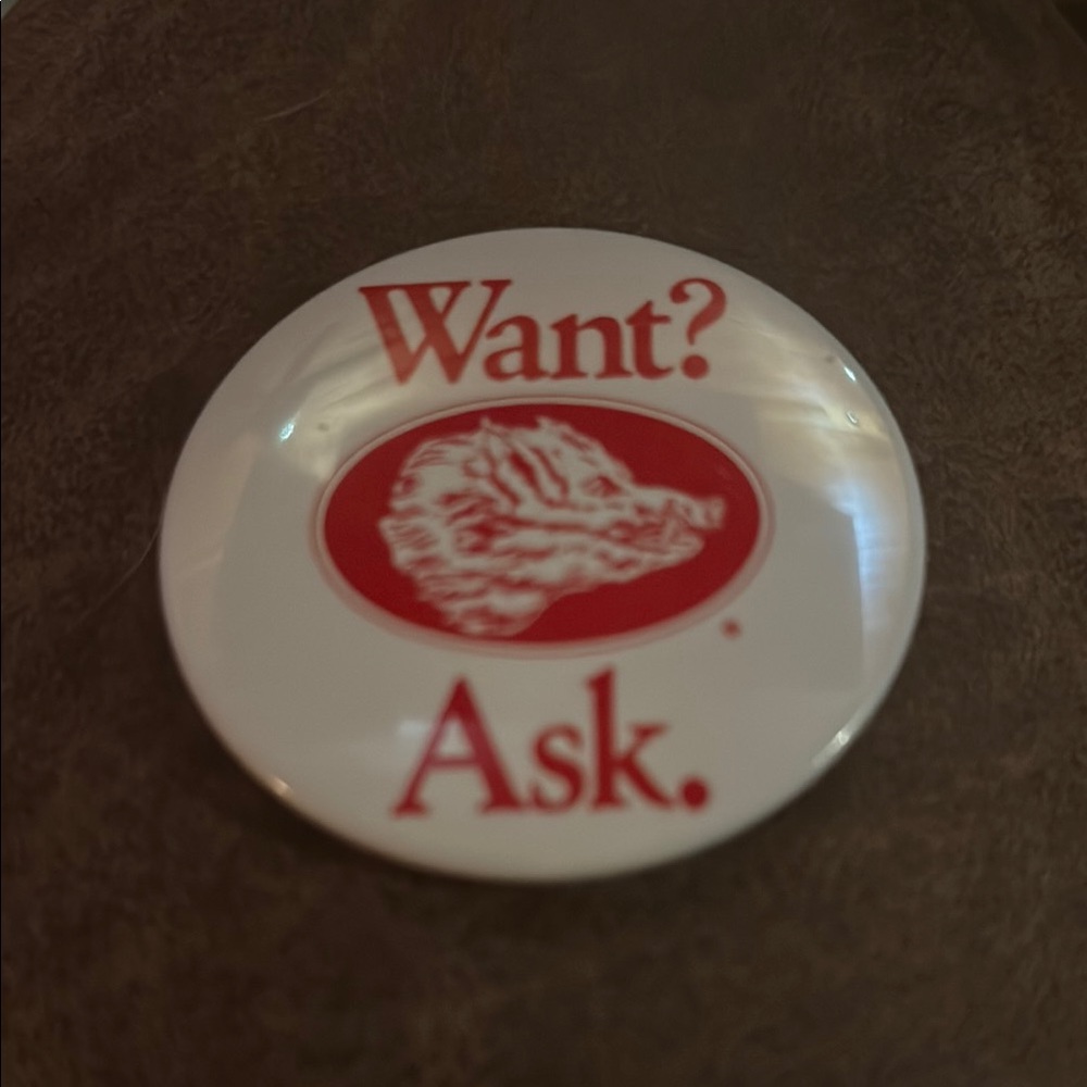 Vintage Boar's Head Ham Pinback Button Badge "Want Pig or Boar? Ask." 2.5"